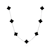 The Lovery Onyx Clover Necklace 14K White Gold