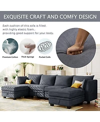 Modern Large U-Shape Modular Sectional Sofa, Convertible Sofa Bed with Reversible Chaise for Living Room, Storage Seat