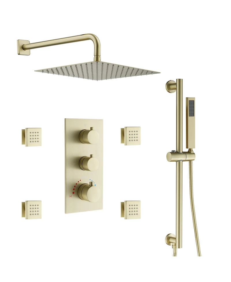 Casainc Wall Mounted Thermostatic Shower System With Body Jets Handheld