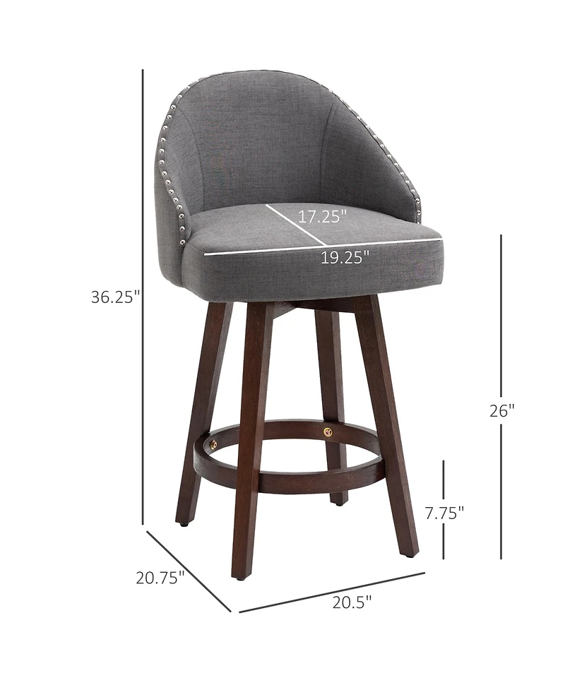 Lovmor 26" Counter Height Bar Stools, Linen Fabric Kitchen Stools with Nailhead Trim, Rubber Wood Legs and Footrest for Dining Room, Counter, Pub, Set