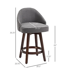 Lovmor 26" Counter Height Bar Stools, Linen Fabric Kitchen Stools with Nailhead Trim, Rubber Wood Legs and Footrest for Dining Room, Counter, Pub, Set