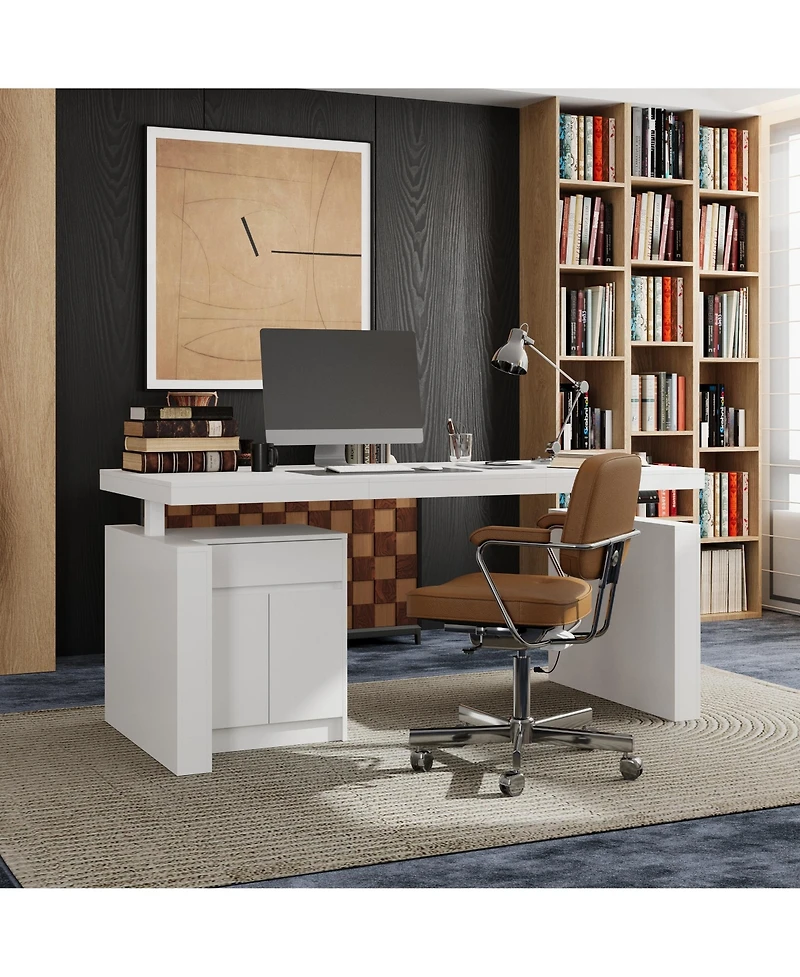 Famapy L-Shaped in. W Adjustable Height Desk Ergonomic Stand-up Desk White Home Office Sit with Memory Preset Controller