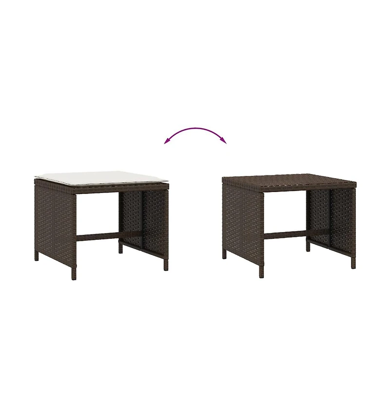 Patio Stools with Cushions 4 pcs Brown 15.7"x15.7"x13.8" Poly Rattan
