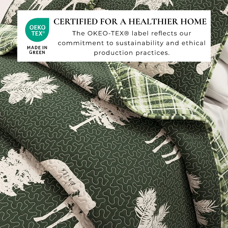 Linery & Co. Deer & Trees Microfiber Quilt Set with Shams
