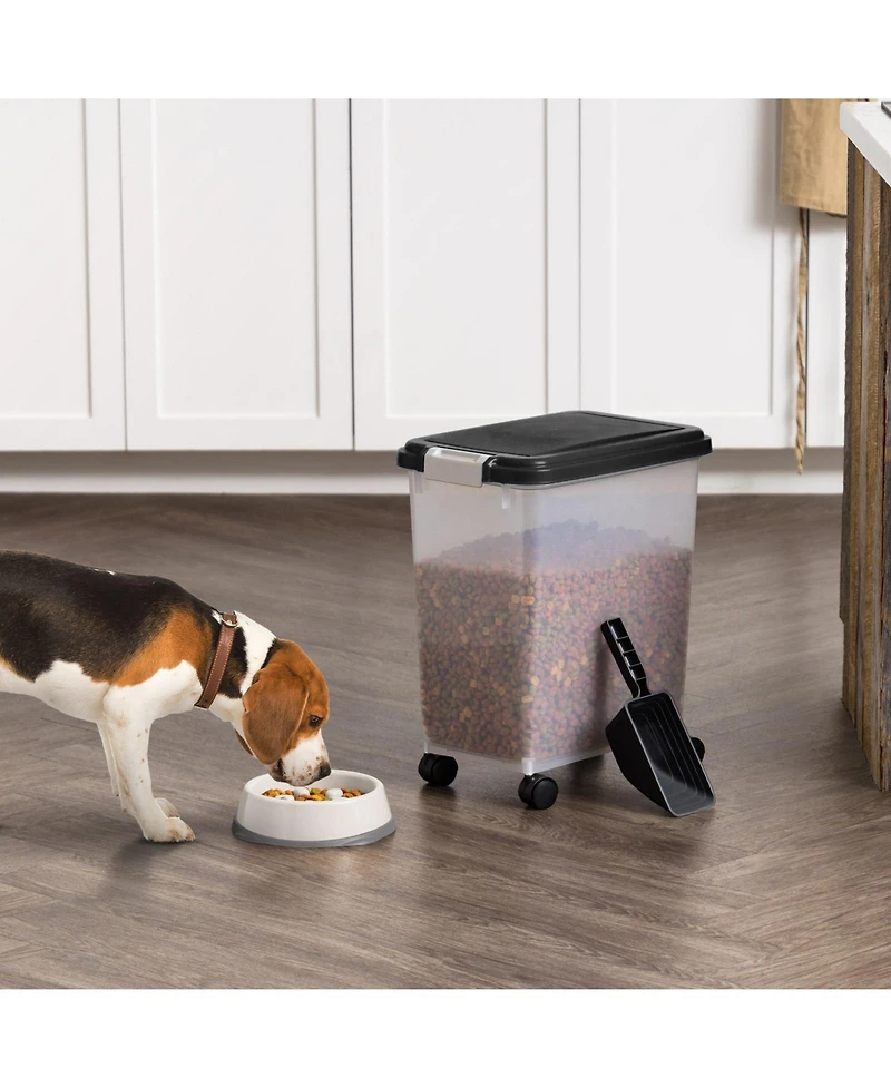 Iris Usa 30Lbs Airtight Dog Food Storage Container with 2-Cup Scoop and Slow Feeder Bowl Combo, Black