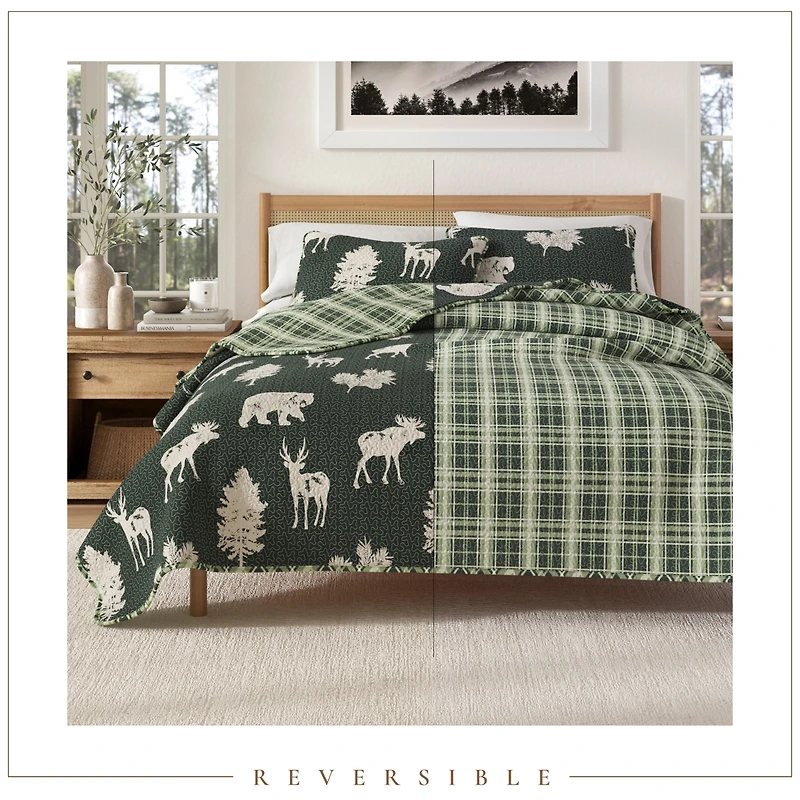 Linery & Co. Deer & Trees Microfiber Quilt Set with Shams
