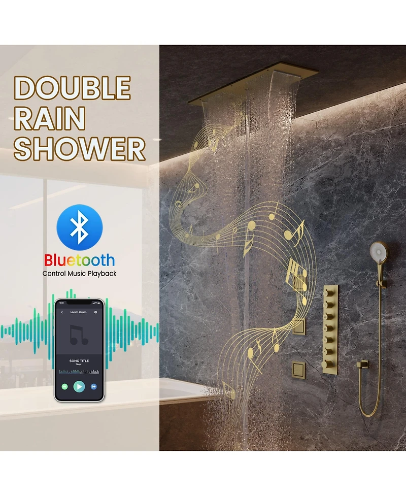 Casainc Ceiling-Mounted Thermostatic Shower System With Body Jets Handheld