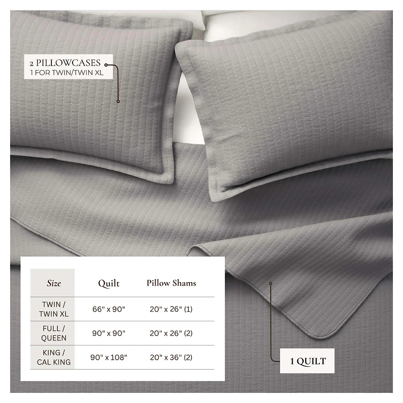 Linery & Co. Detailed Channel Stitch Microfiber Quilt Set With Shams