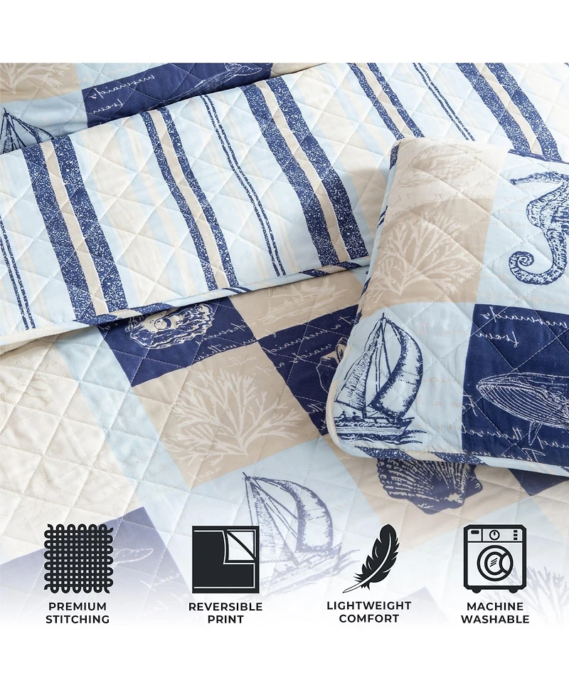 Linery & Co. Seashell Patchwork Microfiber Quilt Set With Shams