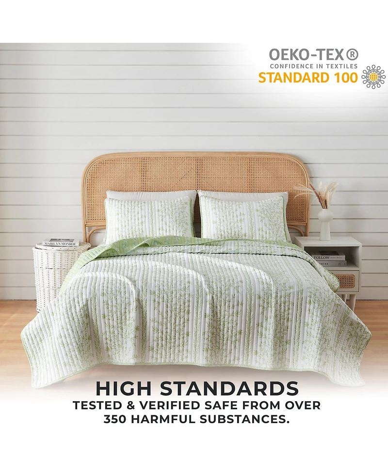 Linery & Co. Floral Striped Microfiber Quilt Set With Shams