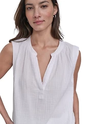 Dkny Jeans Women's Sleeveless Double-Crepe Gauze Crop Top - Wht