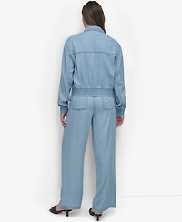 Dkny Women's Chambray Zip-Front Bomber Jacket