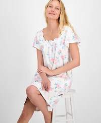 Charter Club Women's Cotton Scalloped Short-Sleeve Chemise, Exclusively at Macy's