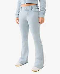 True Religion Women's Washed Raw Edge Big T Track Jeans