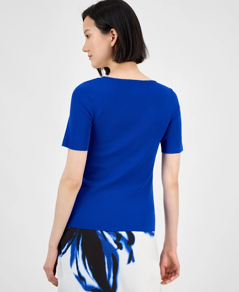 Anne Klein Petite Square-Neck Short-Sleeve Sweater