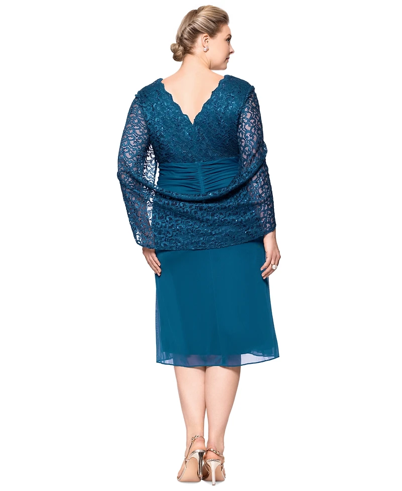 Betsy & Adam Plus Lace Draped-Back Sheath Dress