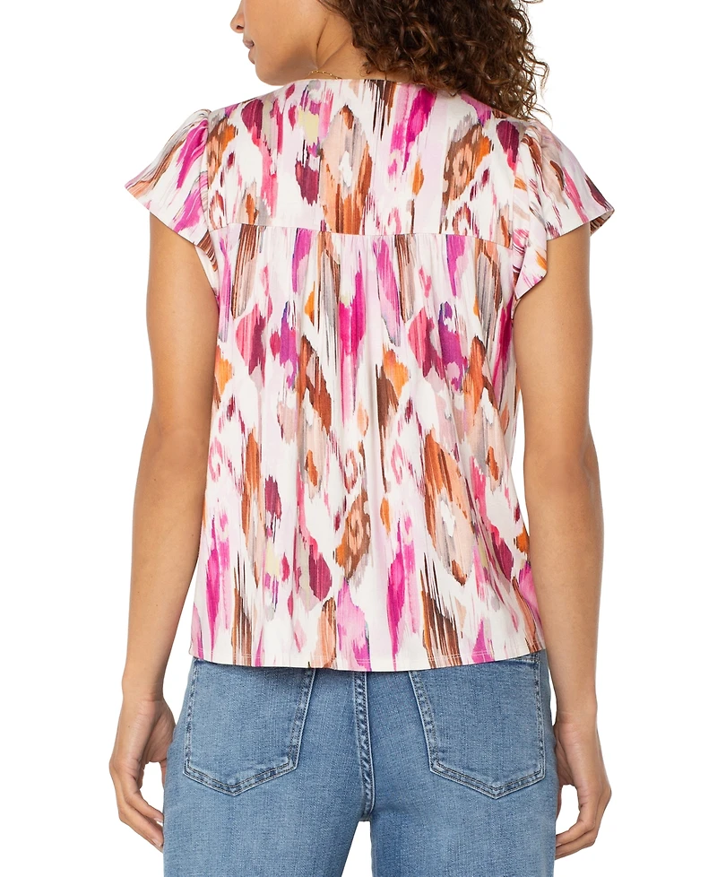 Liverpool Los Angeles Women's Flutter Sleeve Button Front Knit Top
