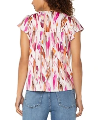 Liverpool Los Angeles Women's Flutter Sleeve Button Front Knit Top