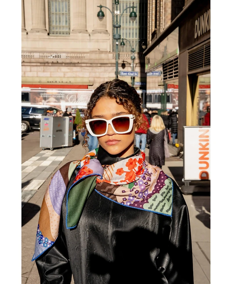 Jessie Zhao New York Double Sided Wool Silk Scarf Of Floral Mountain