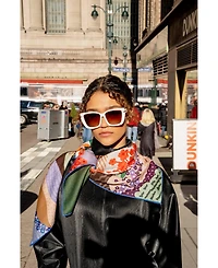Jessie Zhao New York Double Sided Wool Silk Scarf Of Floral Mountain