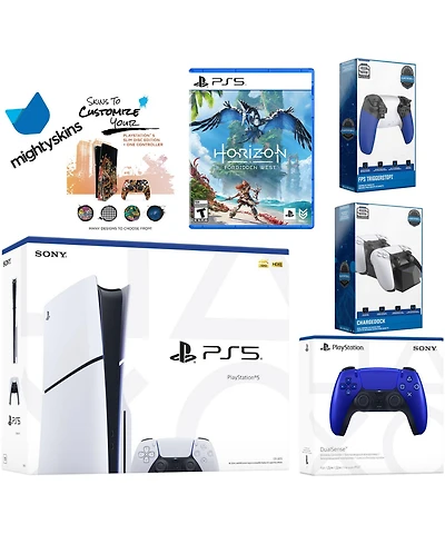 Sony Playstation 5 Slim Disc Bundle with Horizon Forbidden West, Extra Controller, Trigger Stop Kit