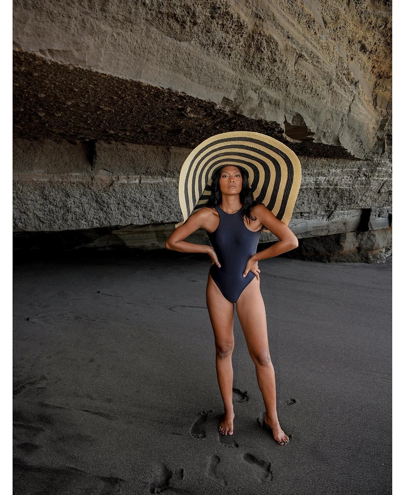 Brunna.co Solana Oversized Striped Straw Hat in Black & Natural