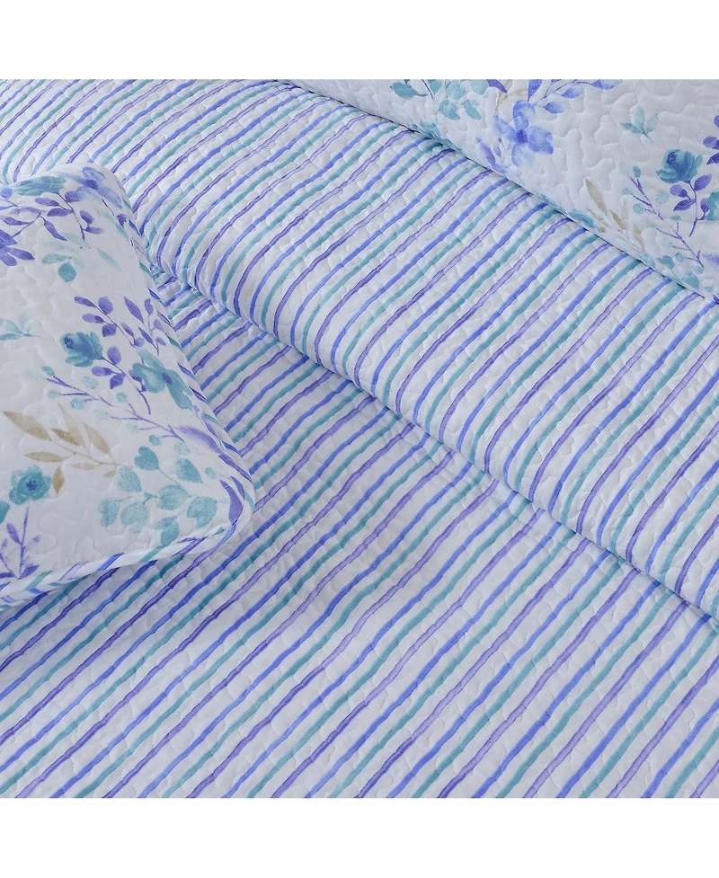 Linery & Co. Blue Floral Microfiber Quilt Set With Shams