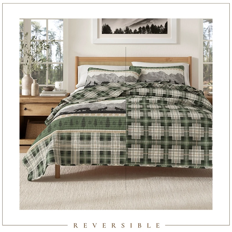 Linery & Co. Mountain Scape & Plaid Microfiber Quilt Set With Shams