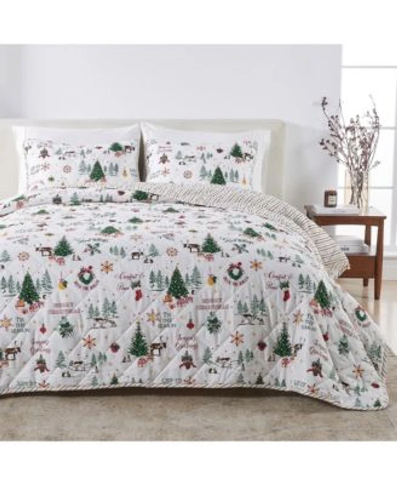 Festive Holiday Reversible Microfiber Quilt Set With Shams