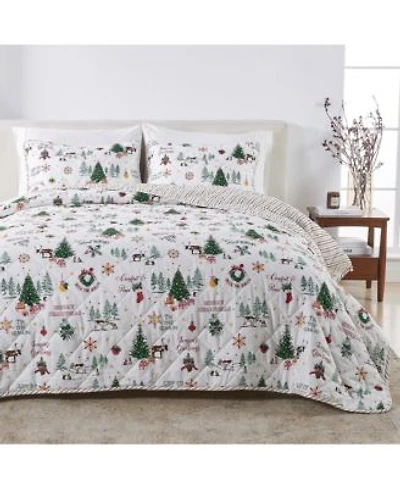 Festive Holiday Reversible Microfiber Quilt Set With Shams