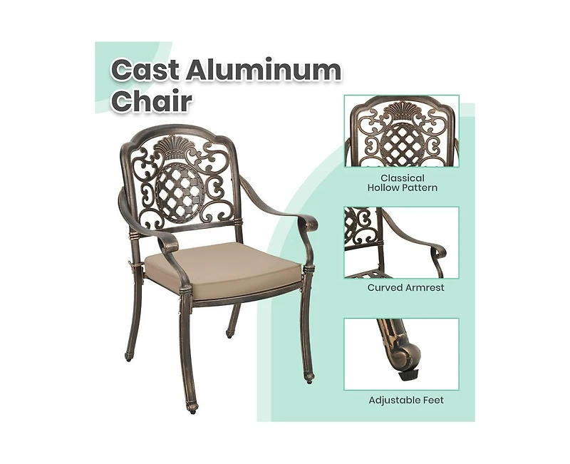 Piece Cast Aluminum Outdoor Patio Dining Set with Brown Cushions
