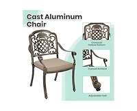 Piece Cast Aluminum Outdoor Patio Dining Set with Brown Cushions