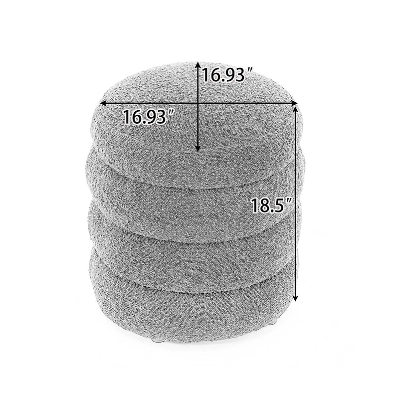 Soft Boucle Round Ottoman, Upholstered Footrest Stool, for Living Room & Bedroom-The Pop Home
