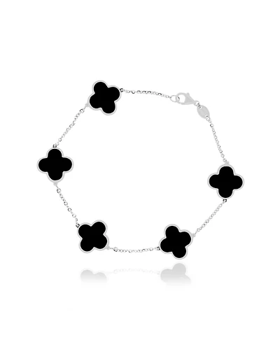 The Lovery Large Onyx Clover Bracelet 14K White Gold