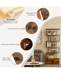 6-Tier S-Shaped Freestanding Bookshelf with Cabinet and Doors