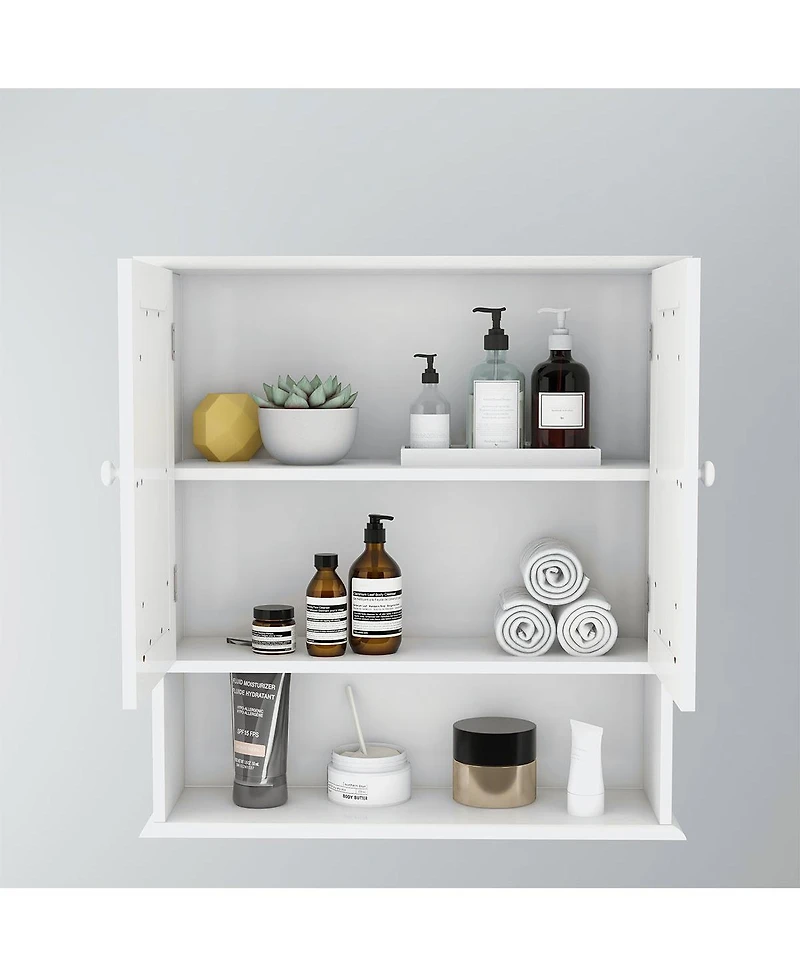 Bathroom Wall Cabinet with Doule Mirror Doors and Shelvs