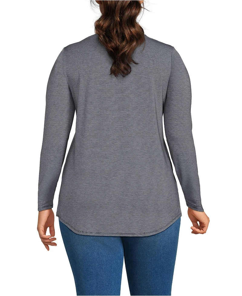 Lands' End Plus Long Sleeve Power Performance Scoop Neck Curved Hem Tunic Tee