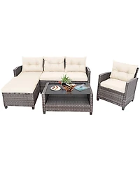Gymax 4 Piece Rattan Outdoor Conversation Sectional Sofa Set Patio Furniture Set w/ Cushions