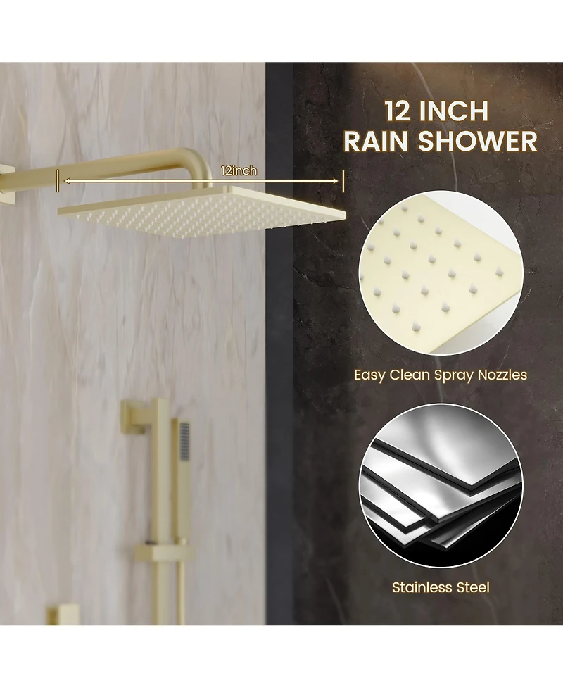 Casainc Wall Mounted Thermostatic Shower System With Body Jets Handheld