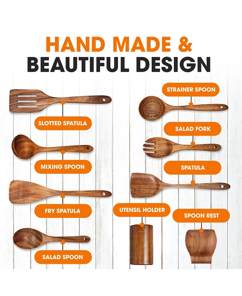 Cheer Collection 9 Piece Wooden Spatula Set