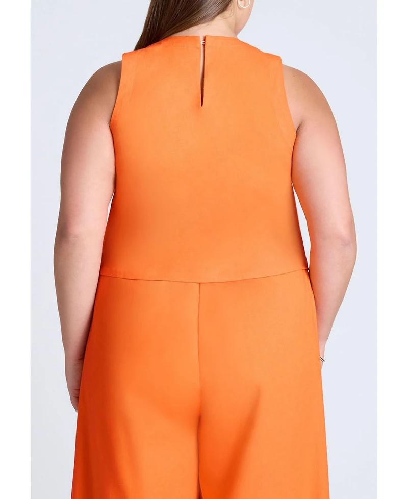 Eloquii Women's Linen-Blend Boxy Scoop Neck Crop Tank
