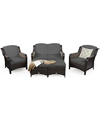 Gymax 5 Piece Outdoor Patio Rattan Conversation Sofa Furniture Set w/ Cushions