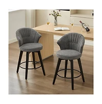 Set of 2 Swivel Counter Height Stools, 24.6" Chenille Upholstered Chairs with Wingback & Solid Wood Legs for Kitchen Island-The Pop Home