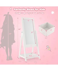 Kids Full Length Mirror 360 Degree Rotatable Dressing Mirror with Storage Bin