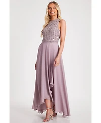 Quiz Women's Embellished High Neck Chiffon Skirt Maxi