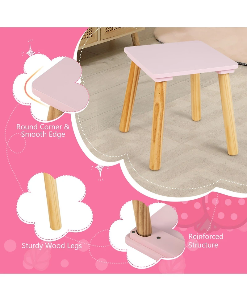 2-in-1 Children Vanity Table Stool Set with Mirror