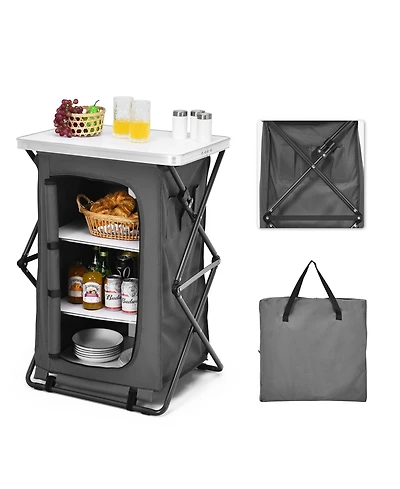 Folding Pop-Up Cupboard Compact Camping Storage Cabinet with Bag
