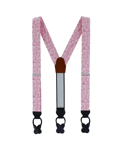 Trafalgar Men's Hanami Cherry Blossom Burst Linen Blend Novelty Button End Suspenders