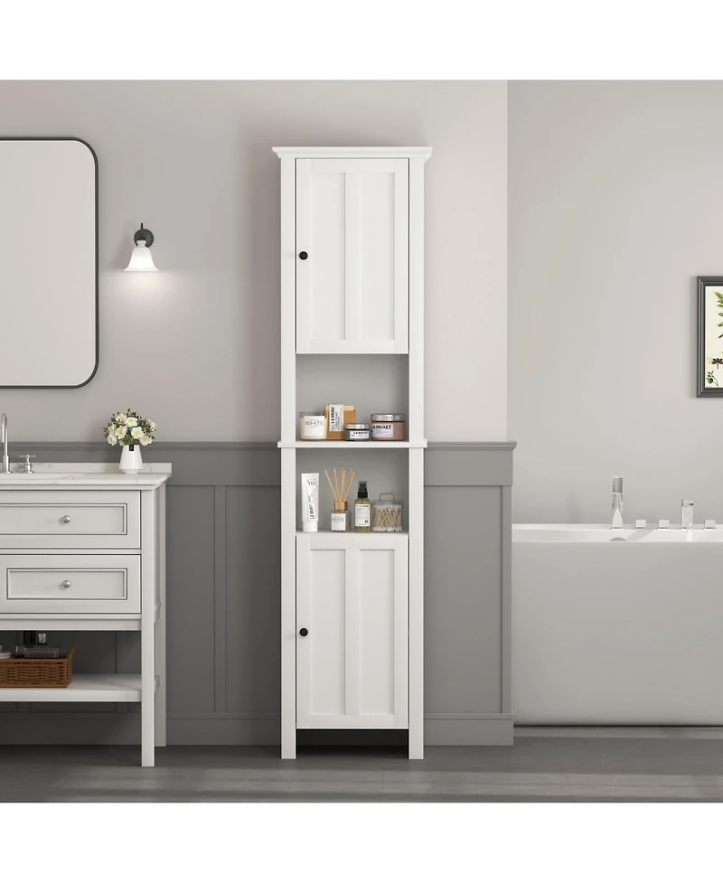 Bathroom Floor Storage Cabinet with 2 Doors Living Room Wooden Cabinet with 6 Shelves 15.75 x 11.81 x 66.93 inch