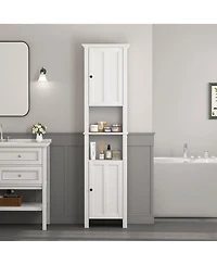 Bathroom Floor Storage Cabinet with 2 Doors Living Room Wooden Cabinet with 6 Shelves 15.75 x 11.81 x 66.93 inch